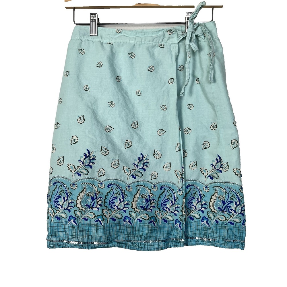 Vintage Y2K Old Navy Paisley Wrap Skirt Womens Small Blue Mini Summer Spring
